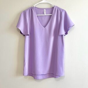 Zenana Boutique V-Neck Short Flutter Sleeve Blouse
